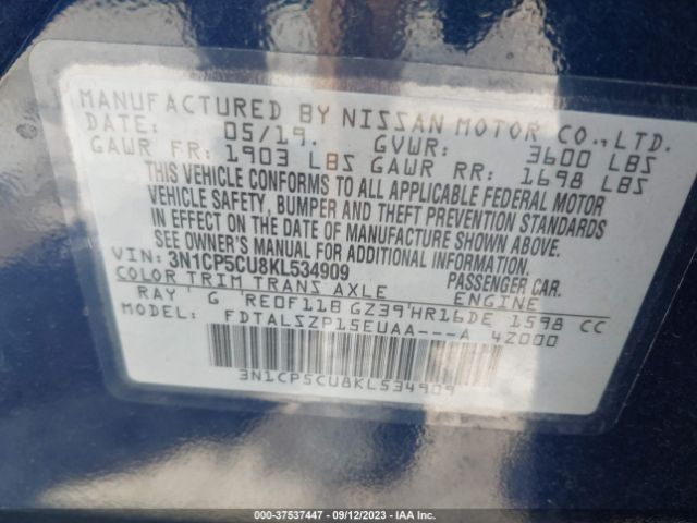 3N1CP5CU8KL534909 Nissan KICKS SV