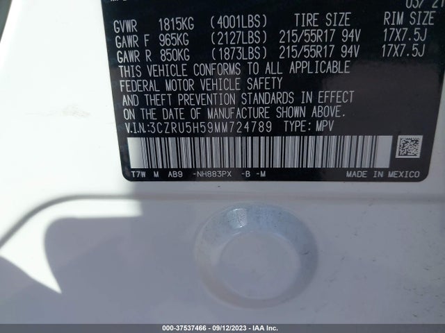 2021 HONDA HR-V EX VIN: 3CZRU5H59MM724789