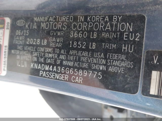 KNADM4A36G6589775 KIA RIO LX