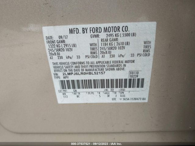 2LMPJ6LR0HBL52157 Lincoln Mkx Reserve