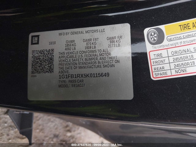 1G1FB1RX5K0115649 Chevrolet Camaro 1lt