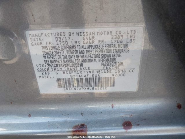 3N1CN7APXHL865210 Nissan Versa Sedan S