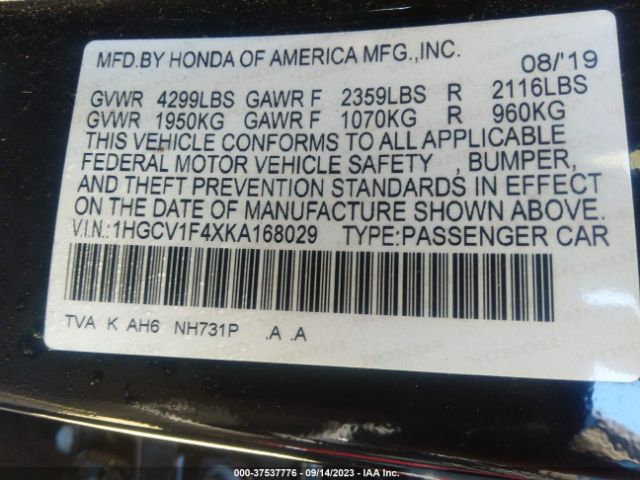 1HGCV1F4XKA168029 Honda Accord Sedan Ex 1.5t