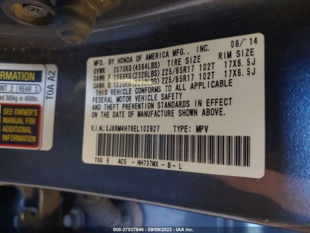 5J6RM4H76EL102827 Honda Cr-v Ex-l