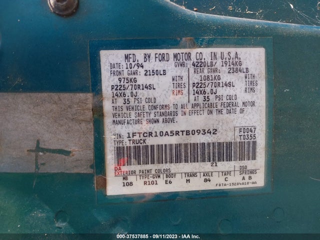 1994 FORD RANGER VIN: 1FTCR10A5RTB09342
