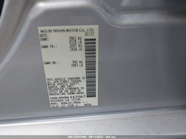 Nissan Altima 2.5 S 2022 1N4BL4BV0NN347067 Image 9