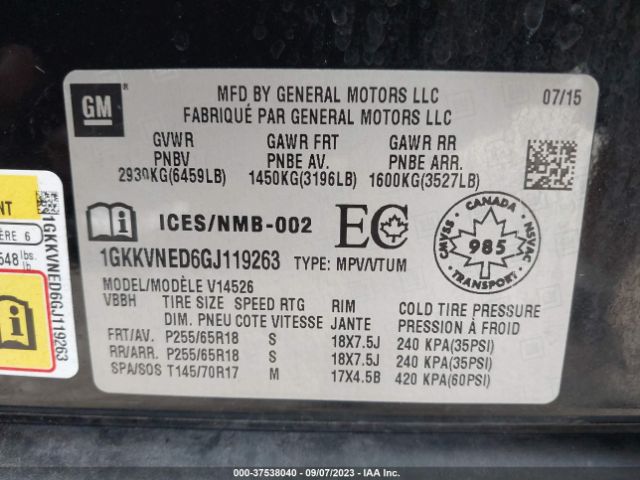 1GKKVNED6GJ119263 GMC ACADIA SLE