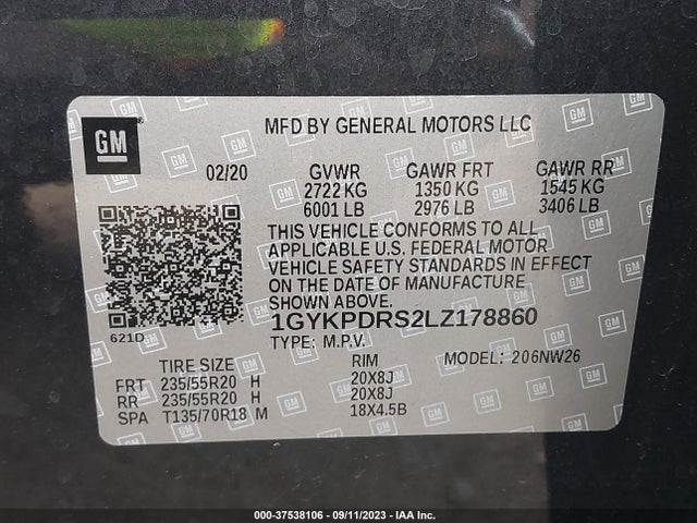 1GYKPDRS2LZ178860 Cadillac Xt6 Awd Premium Luxury