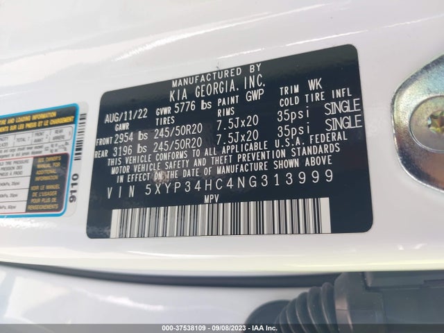 KIA Telluride Ex 2022 5XYP34HC4NG313999 Image 9