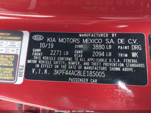 3KPF44AC8LE185005 KIA FORTE GT