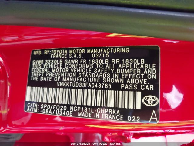 VNKKTUD33FA043785 Toyota YARIS L