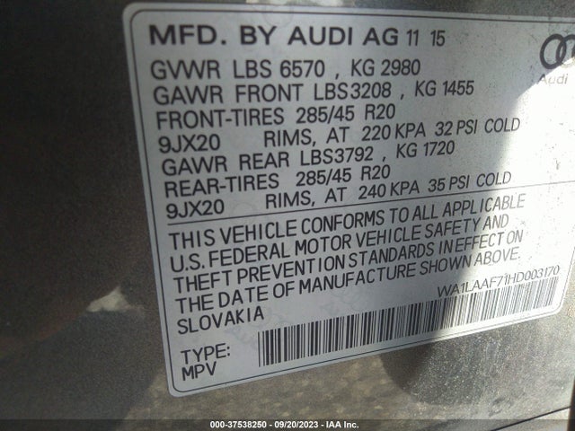 Audi Q7 Premium Plus 2017 WA1LAAF71HD003170 Image 9