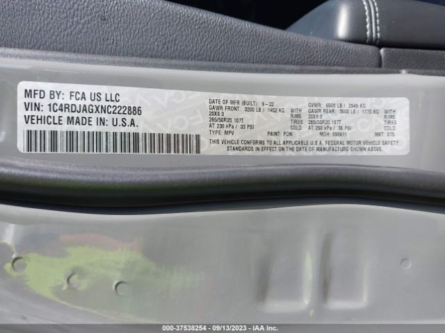 1C4RDJAGXNC222886 Dodge Durango Sxt