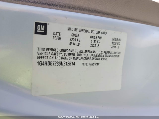 2006 BUICK LUCERNE CXL VIN: 1G4HD57236U212514