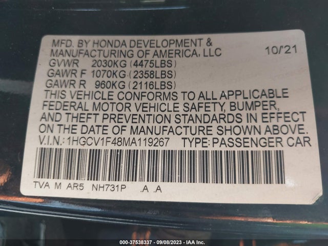1HGCV1F48MA119267 Honda Accord Sport Special Edition