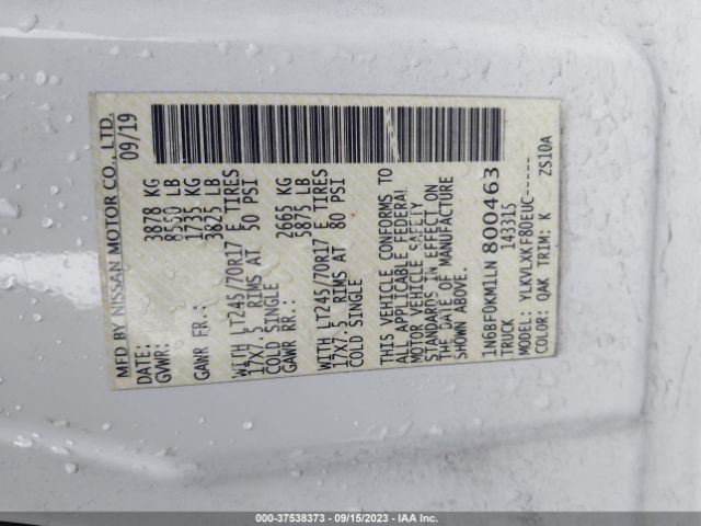 1N6BF0KM1LN800463 Nissan Nv Cargo Sv