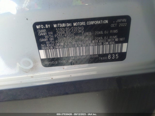 JA4J3VA8XPZ015005 Mitsubishi Outlander Sel