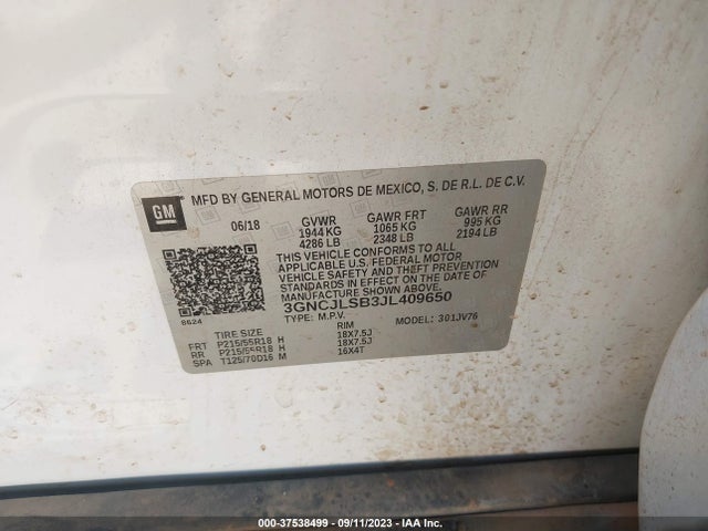 Chevrolet Trax Lt 2018 3GNCJLSB3JL409650 Image 9