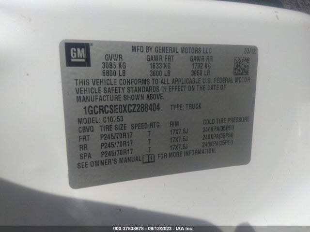 2012 CHEVROLET SILVERADO 1500 LT VIN: 1GCRCSE0XCZ288404