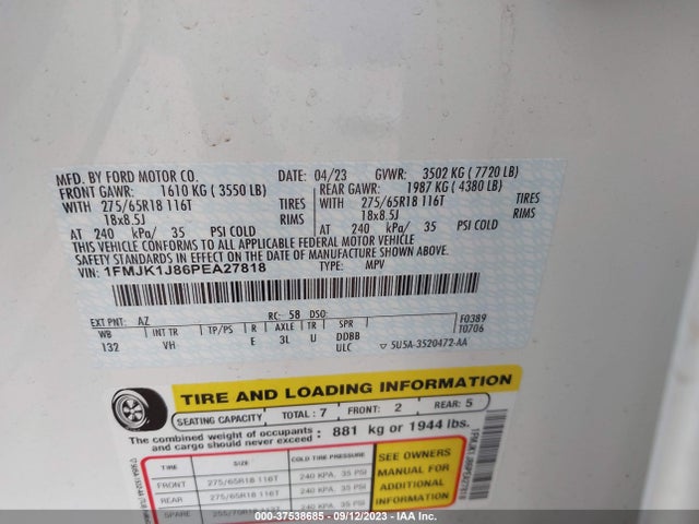 Ford Expedition Max Xlt 2023 1FMJK1J86PEA27818 Image 9