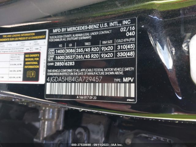 4JGDA5HB4GA729457 Mercedes-Benz Gle Gle 350