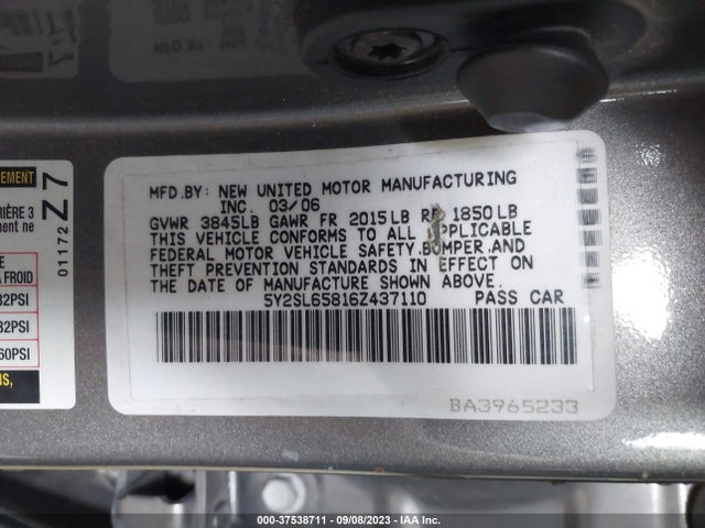 2006 PONTIAC VIBE VIN: 5Y2SL65816Z437110