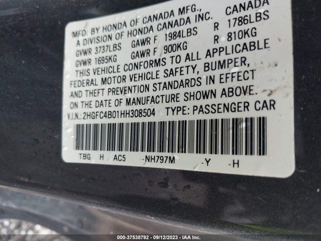 Honda Civic Coupe Lx-p 2017 2HGFC4B01HH308504 Image 9