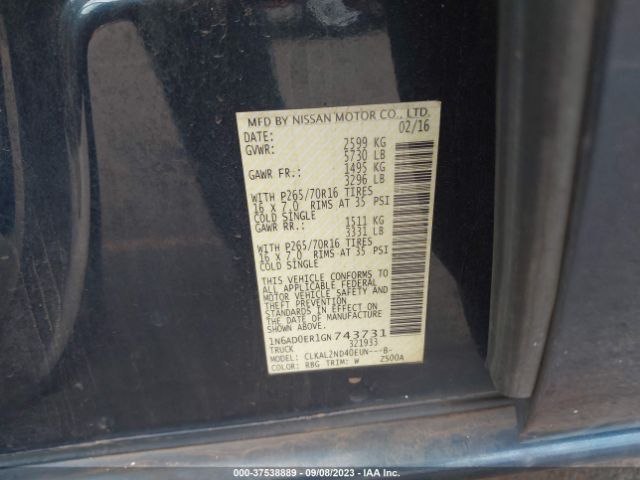 1N6AD0ER1GN743731 Nissan Frontier Sv