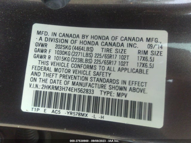 Honda Cr-v Ex-l 2014 2HKRM3H74EH562833 Image 9