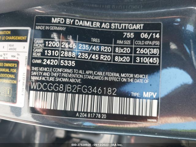 WDCGG8JB2FG346182 Mercedes-Benz Glk-class Glk 350