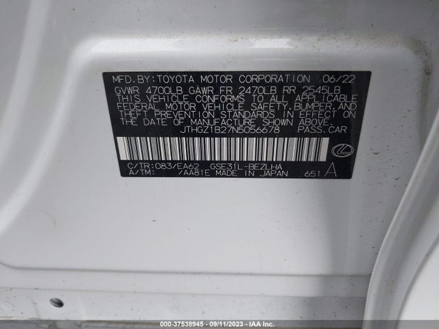 JTHGZ1B27N5056678 Lexus Is Is 350 F Sport