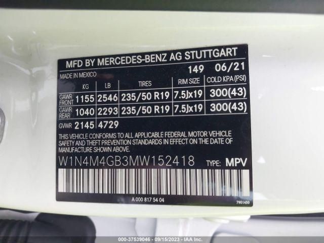 W1N4M4GB3MW152418 Mercedes-Benz Glb Glb 250
