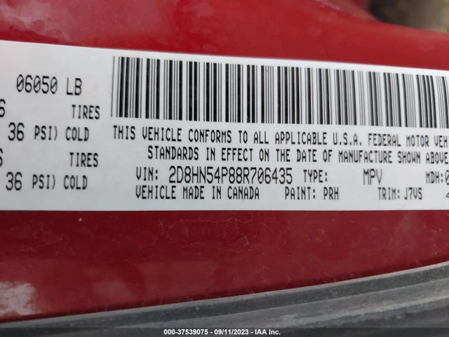 2008 DODGE GRAND CARAVAN SXT VIN: 2D8HN54P88R706435