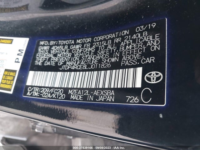 Toyota COROLLA SE 2020 JTDP4RCE8LJ011826 Image 9