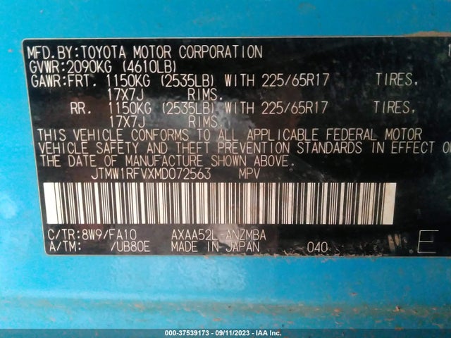 2021 TOYOTA RAV4 XLE VIN: JTMW1RFVXMD072563