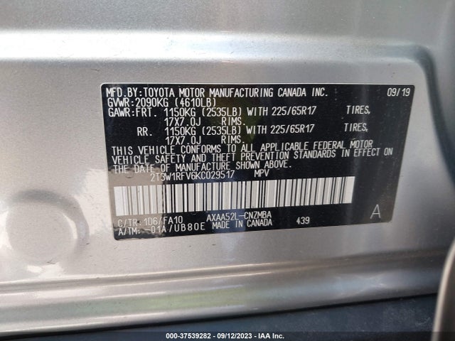 Toyota Rav4 Xle 2019 2T3W1RFV6KC029517 Image 9