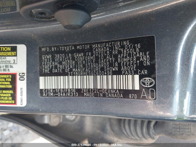 Toyota COROLLA LE 2016 2T1BURHE5GC600496 Image 15
