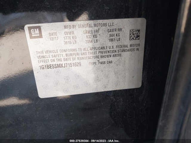 Chevrolet CRUZE LT 2018 1G1BE5SMXJ7151629 Image 9