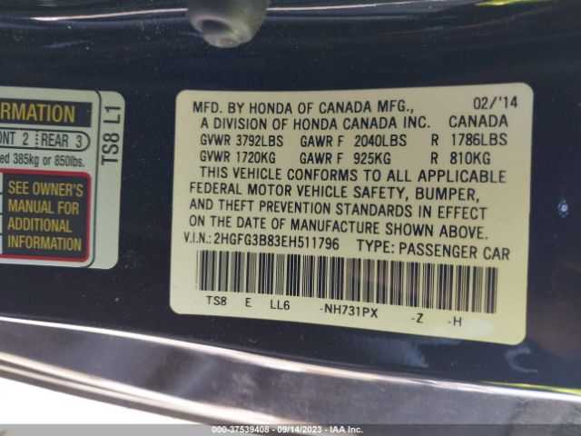 2HGFG3B83EH511796 Honda Civic Coupe Ex