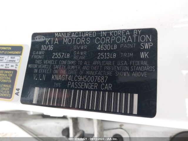 KNAGT4LC9H5007687 KIA Optima Hybrid Base