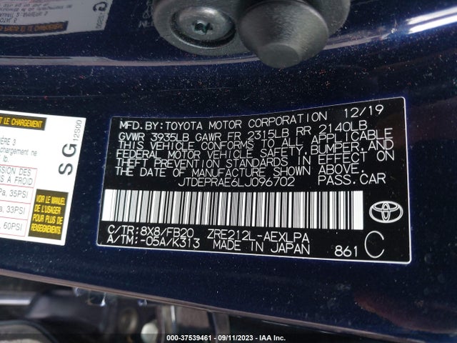 Toyota COROLLA LE 2020 JTDEPRAE6LJ096702 Image 9
