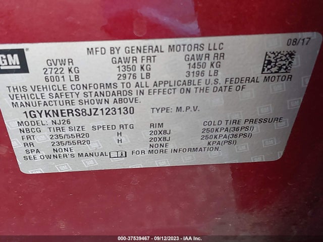 1GYKNERS8JZ123130 Cadillac Xt5 Premium Luxury Fwd