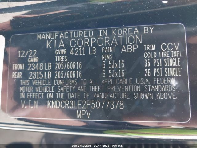 KNDCR3LE2P5077378 KIA NIRO EX