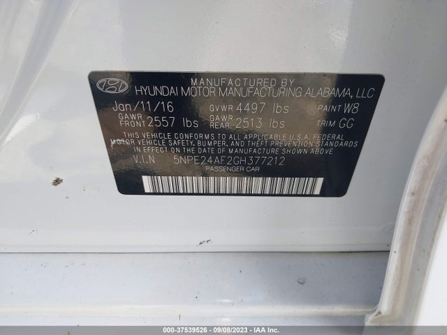 Hyundai Sonata 2.4l Se 2016 5NPE24AF2GH377212 Image 9