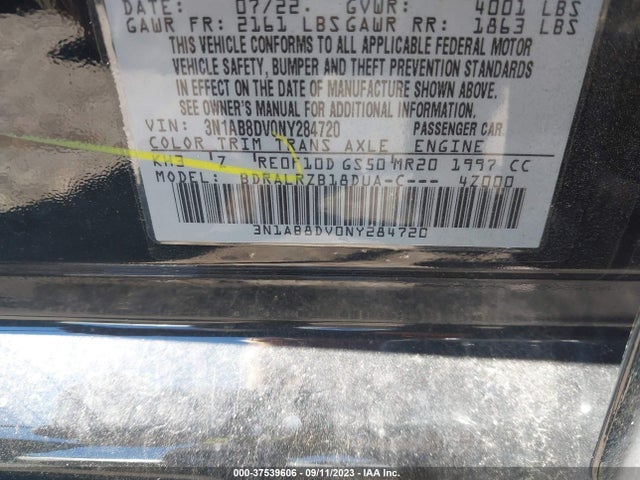 Nissan SENTRA SR 2022 3N1AB8DV0NY284720 Image 9