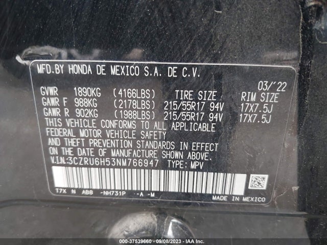 Honda HR-V EX 2022 3CZRU6H53NM766947 Image 9
