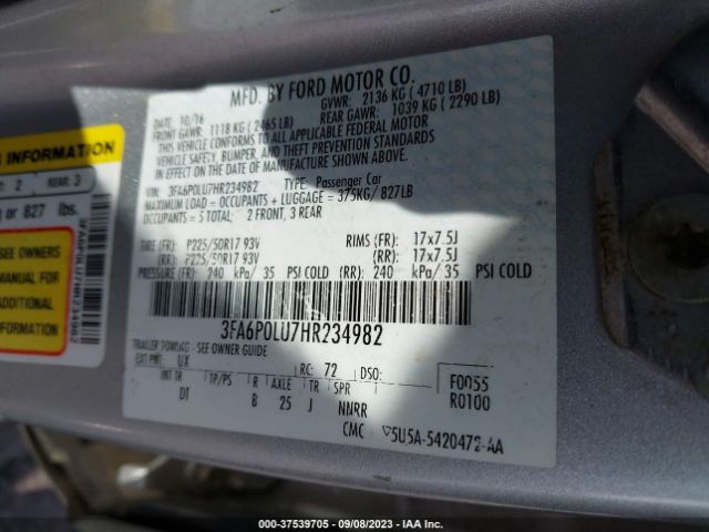 3FA6P0LU7HR234982 Ford Fusion Hybrid Se