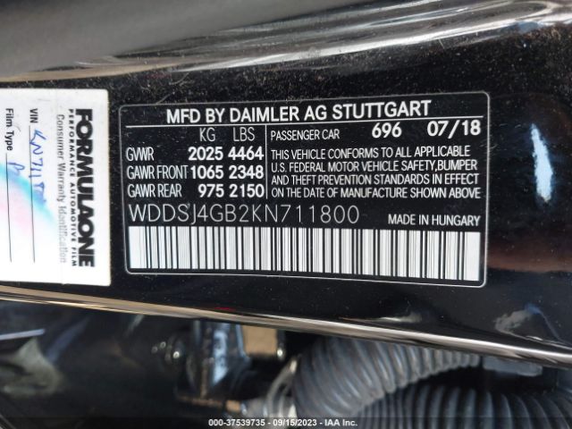 WDDSJ4GB2KN711800 Mercedes-Benz Cla Cla 250