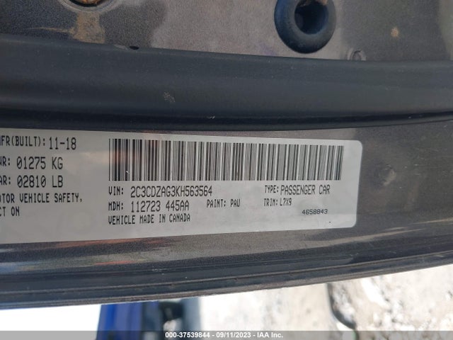 Dodge Challenger Sxt 2019 2C3CDZAG3KH563564 Image 9