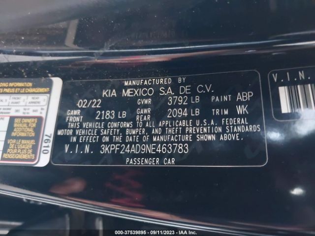 3KPF24AD9NE463783 KIA Forte Lxs